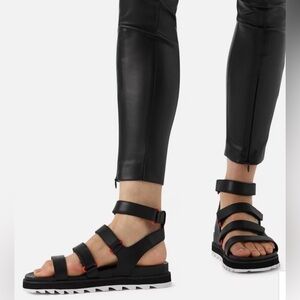 Sorel Black Strappy Platform Sandals with White Sole